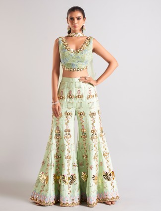 Cultural grace pista green palazzo salwar suit