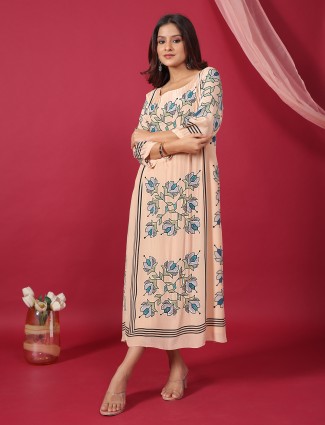 Latest beige printed silk kurti