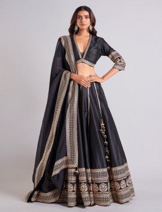 Stunning black silk lehenga choli