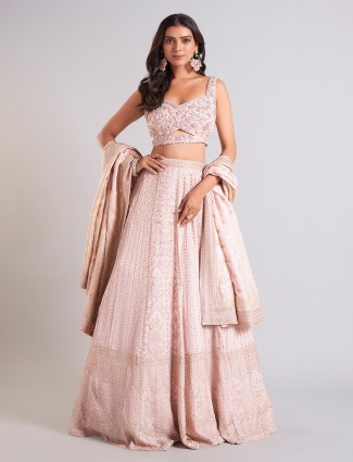 Pink silk bridal syle unstitched lehenga choli with sequins embellishment