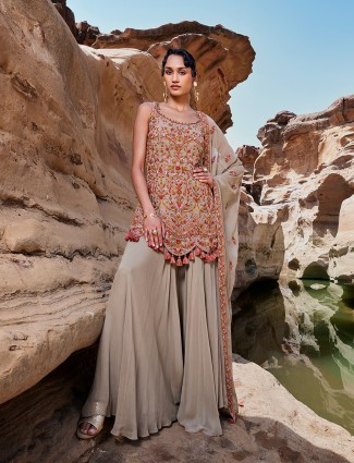 Trendy georgette palazzo salawar suit in beige