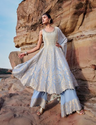 Onion pink silk palazzo suit with beads detailing