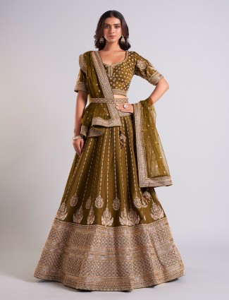 Beautiful olive raw silk lehenga choli