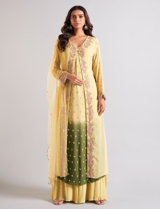 Classy khaki georgette palazzo suit with dupatta