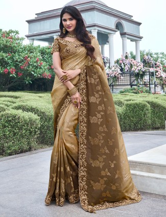 Stylish olive tissue silk saree
