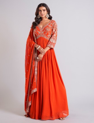 Orange georgette anarkali salwar suit