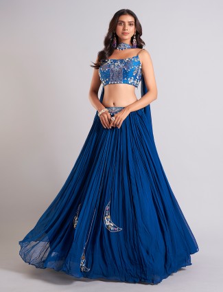 Stunning teal blue georgette lahenga choli