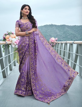 Stunnig and stylish purple tissue silk saree