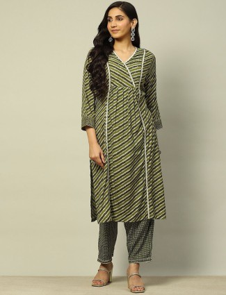 RANGRITI green cotton stripe kurti set