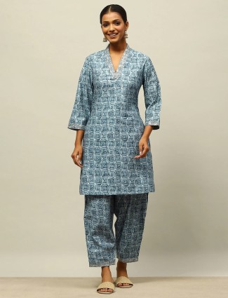 RANGRITI stone blue cotton kurti set 