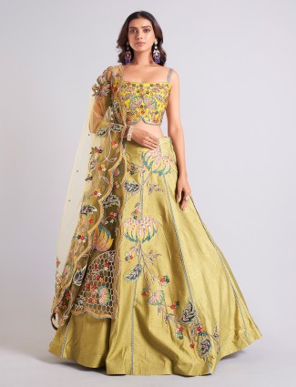 Latest olive raw silk lehenga choli