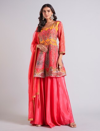 Magenta silk salwar suit with palazzo