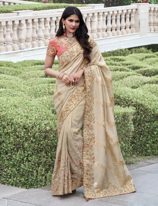 Beautiful beige tissue silk saree