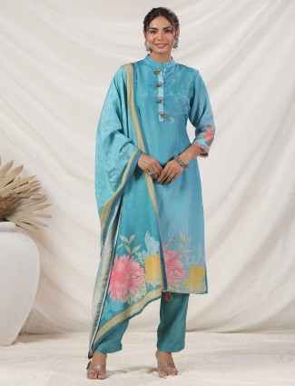 Gorgeous sky blue georgette kurti set