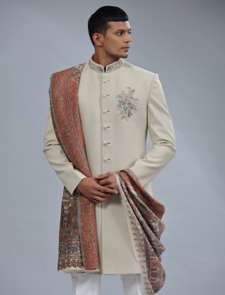 Peach georgette sherwani with embroidery work