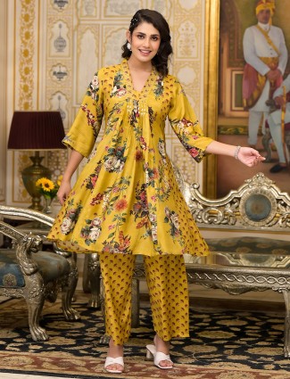 Classy silk mustard yellow kurti set