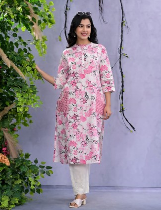 Beautiful printed cotton pink kurti set