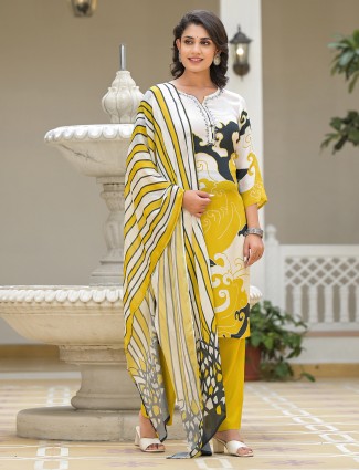 Stunning white printed silk kurti set