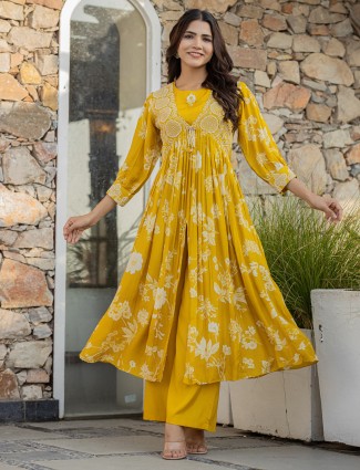 Gorgeous silk mustard yellow kurti set