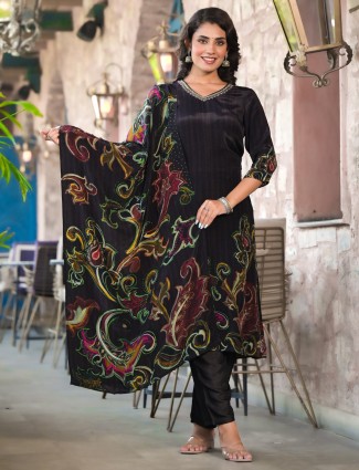 Latest black silk printed kurti set
