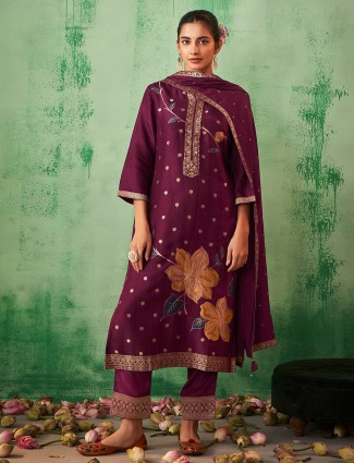 Beautiful dark purple silk kurti set