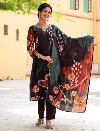 Awesome wine silk printed kurti set