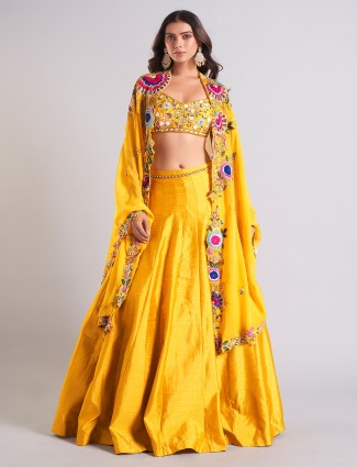 Heavy mustard yellow lehenga choli for wedding