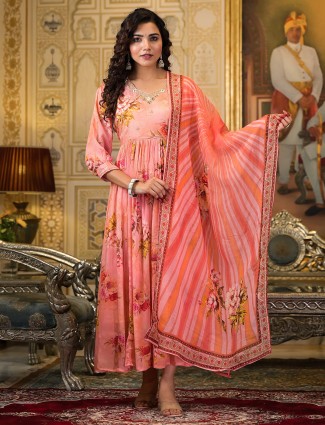 Beautiful peach printed kurti set