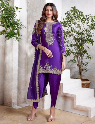 Dark purple silk wedding wear salwar suit