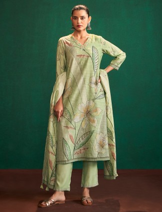 Stunning pista green printed kurti set