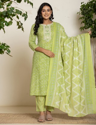 Stunning light green printed kurti set