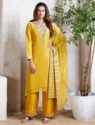 Chiffon mustard yellow salwar suit
