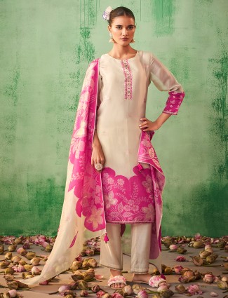 Pretty pink silk printed casual kurti set
