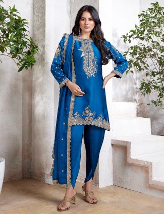 Classy blue silk salwar suit