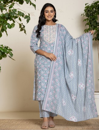 Beautiful grey printed georgette kurti set