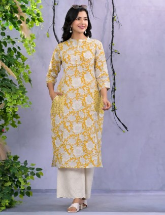 Beautiful mustard yellow cotton kurti set