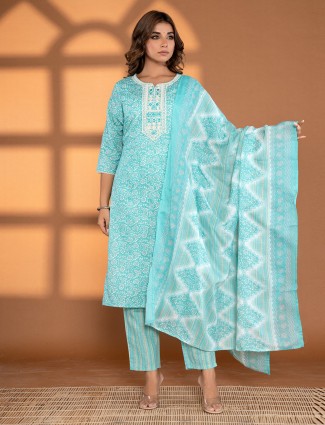 Beautiful sky blue printed georgette kurti set