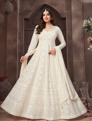 Impressive cream georgette anarkali salwar suit