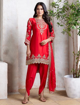 Red salwar suit in silk