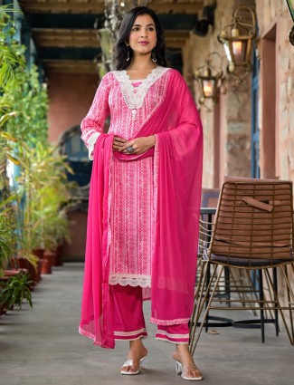 Silk rani color kurti set with dupatta