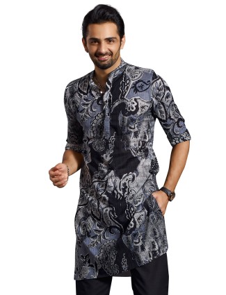 Printed navy and black festive style kurta