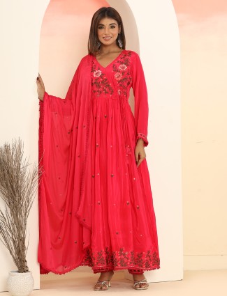 Awesome magenta silk anarkali kurti set