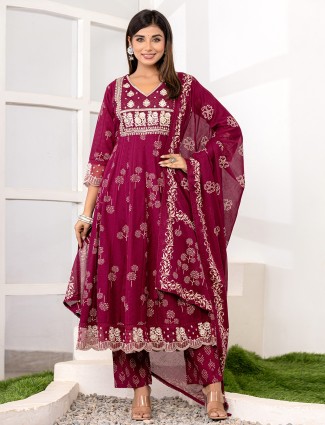 Silk wine kurti set with dupatta
