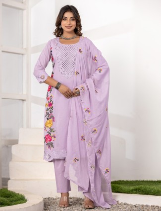 Awesome light purple printed kurti set