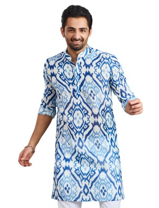 White and blue printed festive style kurta