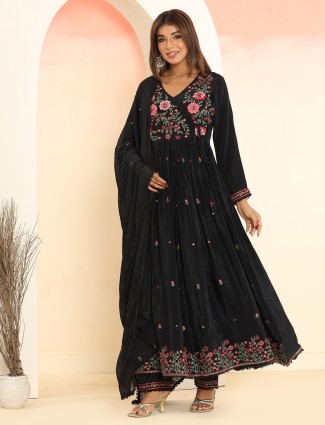 Awesome black silk anarkali kurti set
