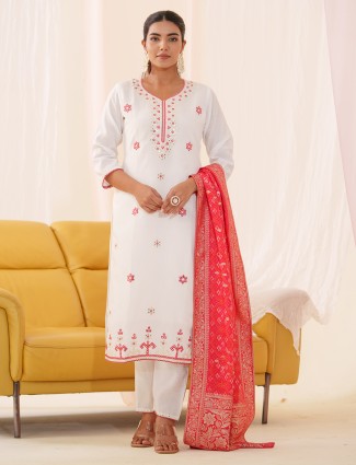Gorgeous cotton silk white kurti set