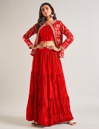 Traditional red lehenga salwar suit in silk