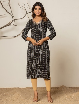 Latest black printed silk casual kurti