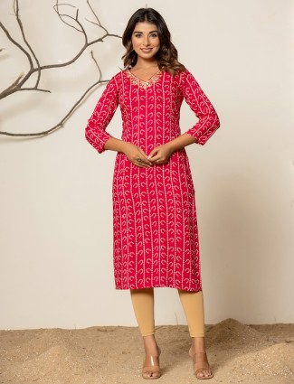 Latest magenta printed silk kurti